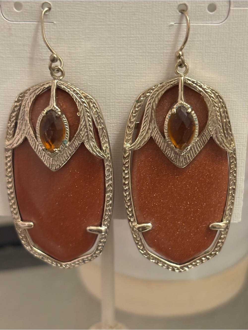 Kendra Scott Darby Vintage Statement Earrings-Goldstone & Cognac Amber Rare
